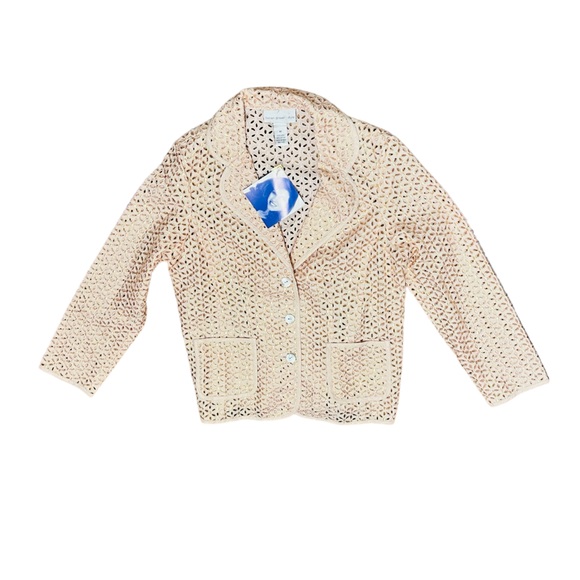 Susan Graver Jackets & Blazers - Susan Graver NEW Linen Jacket Size M Embroidered Fabric Mother of Pearl Buttons